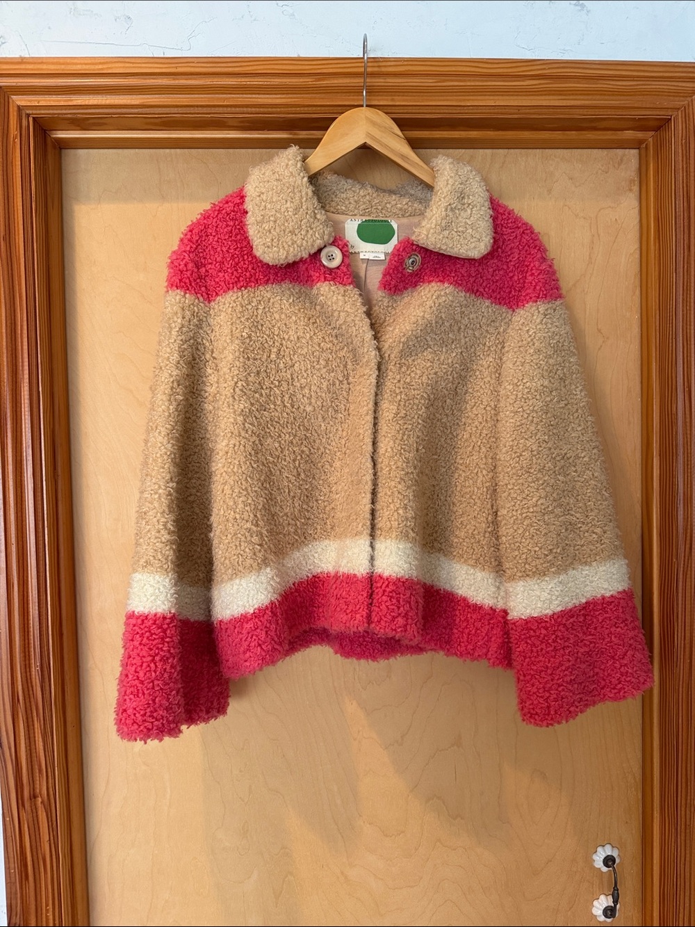 Anthropologie Colorblock Teddy Jacket in Tan, Pink & Cream